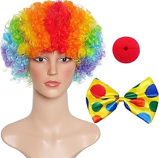 Clown Costume Clown Wig Nose Accessories Bow Tie for Halloween Parties Carnivals Pretend Play Men Women Adults Decorations
