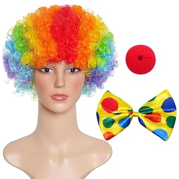 jiebor Clown Costume Clown Wig Nose Accessories Bow Tie for Halloween Parties Carnivals Pretend Play Men Women Adults Decorations