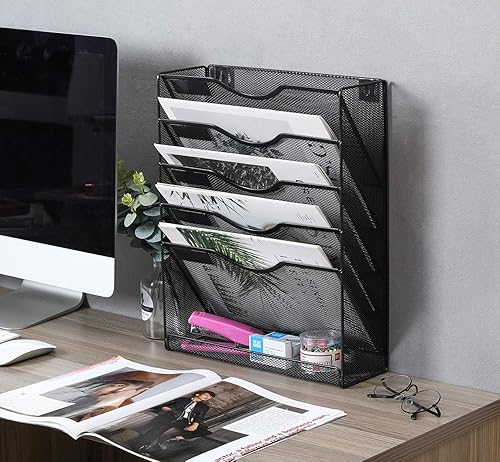 Miniatura 6 de EasyPAG - Organizador de archivos de pared de malla de 5 niveles con bandeja inferior plana