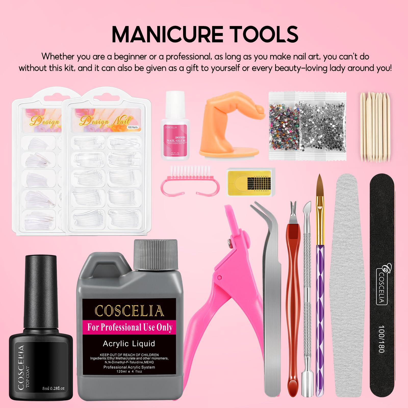 Coscelia Kit Uñas Acrilicas para Extensión Completo con UV Lámpara, Acrilicas para Uñas Profesional Monómero y Limas Para Uñas Manicura Eléctrica, Kit Manicura Semipermanente Uñas Arte Set
