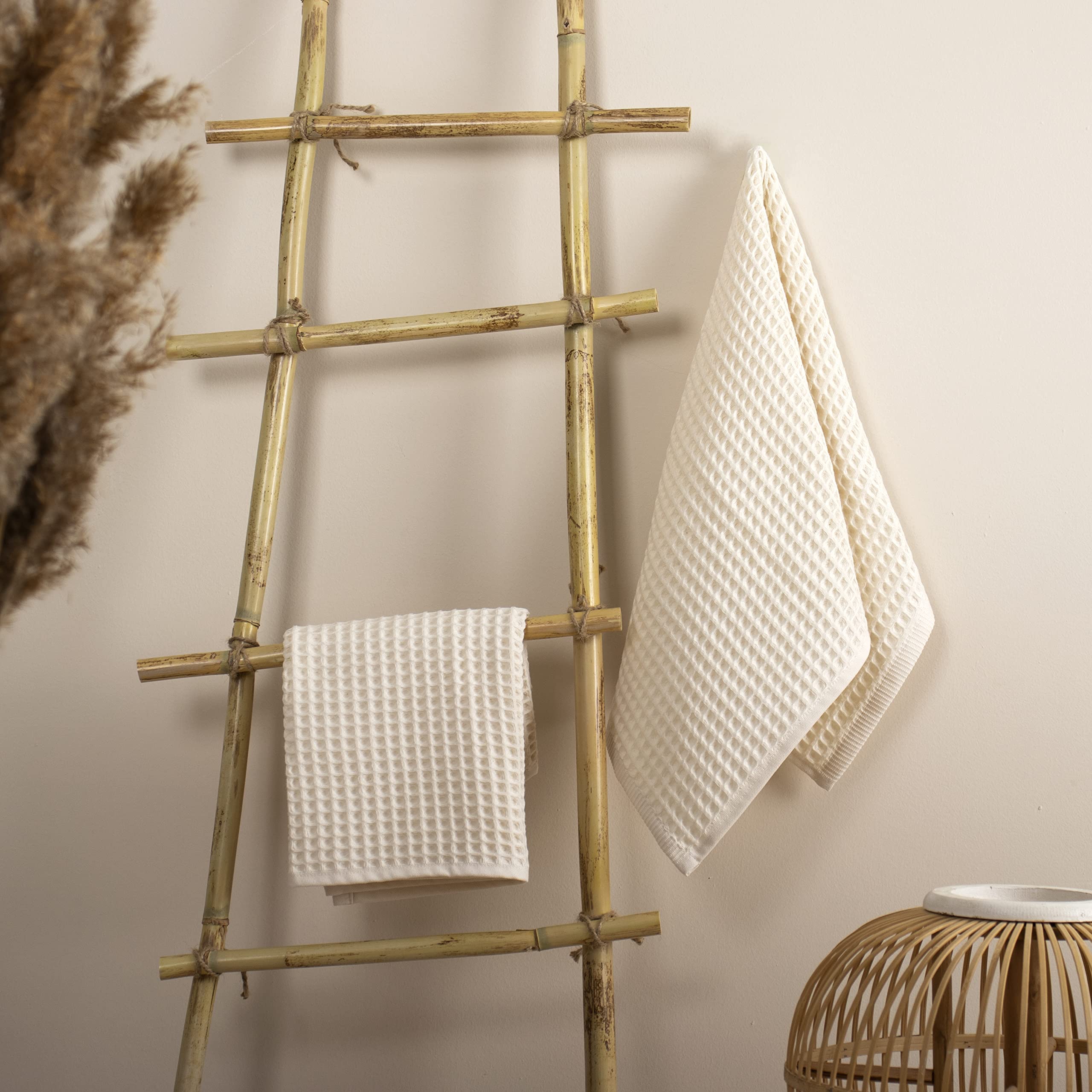 Püskül - Set di 6 asciugamani per mani e viso in tessuto a nido d'ape, 100% cotone turco, per pelli sensibili, 40 x 81 cm (naturale, beige, 6)