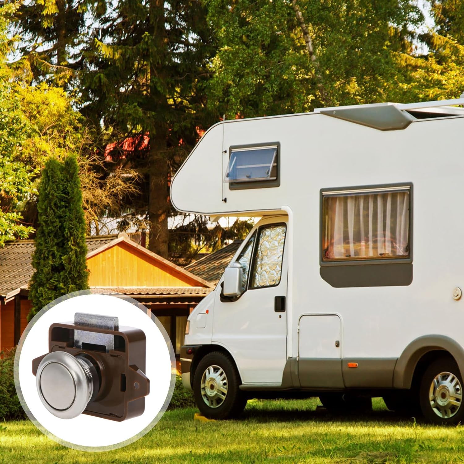 10 Stück Wohnmobil Schlösser, Schlüssellos RV Schrankschlösser mit Groß Push Button, Push Lock Schloss Button Latch Door, Verriegelung Wohnmobil Möbelschloss für Yacht Caravan, Braun
