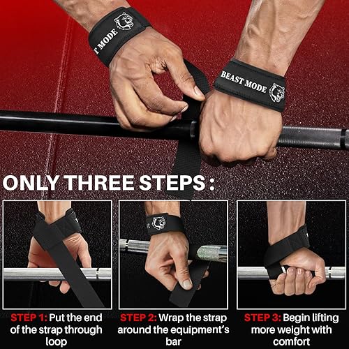 Miniatura 7 de TECEUM Correas de levantamiento de muñeca con soporte acolchado de neopreno, correas de entrenamiento de muñeca resistentes para hombres y mujeres,
