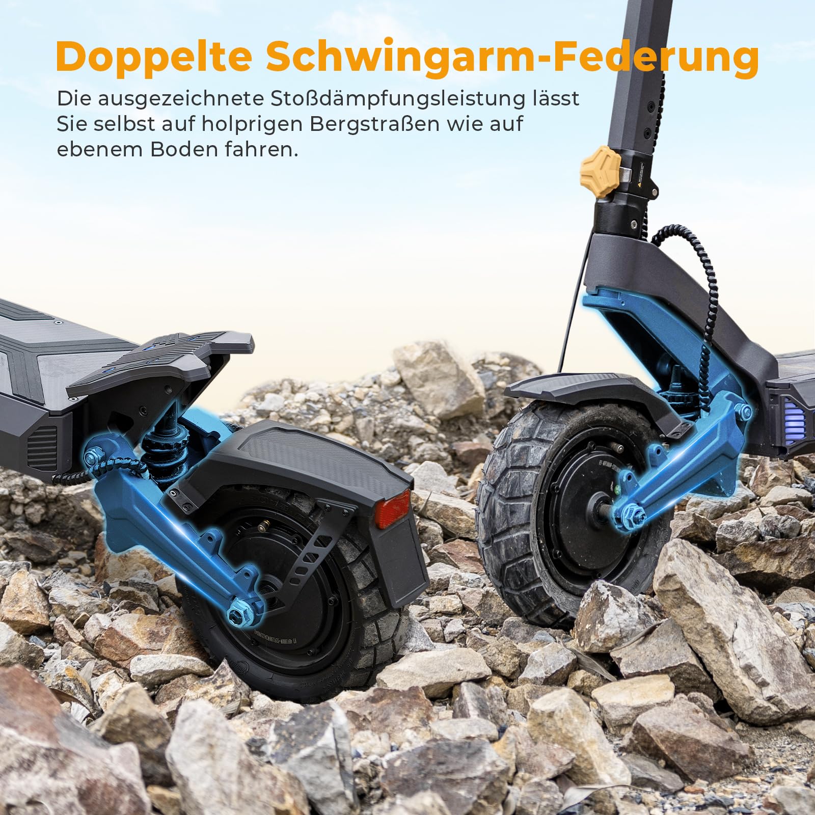 Ausom DT2 Pro E-Scooter 10'' Offroad Elektroroller mit 2200 Dual Motor, 52V 23.4Ah, 115km Reichweite, Hydraulische Doppelscheibenbremse, NFC-Diebstahlschutz – für Abenteuer & Urbanes Commuting