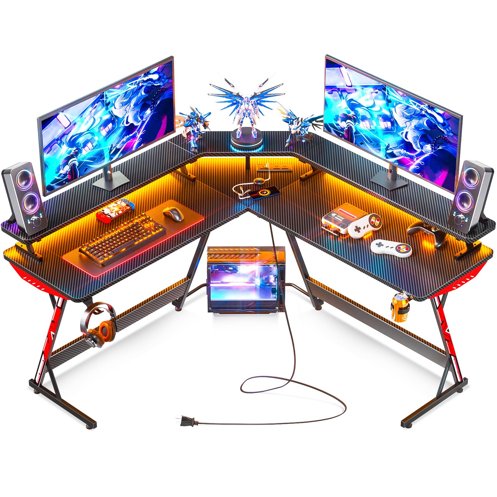 Buy MOTPK L Shaped Gaming Desk with Led Lights & Power Outlet, Computer