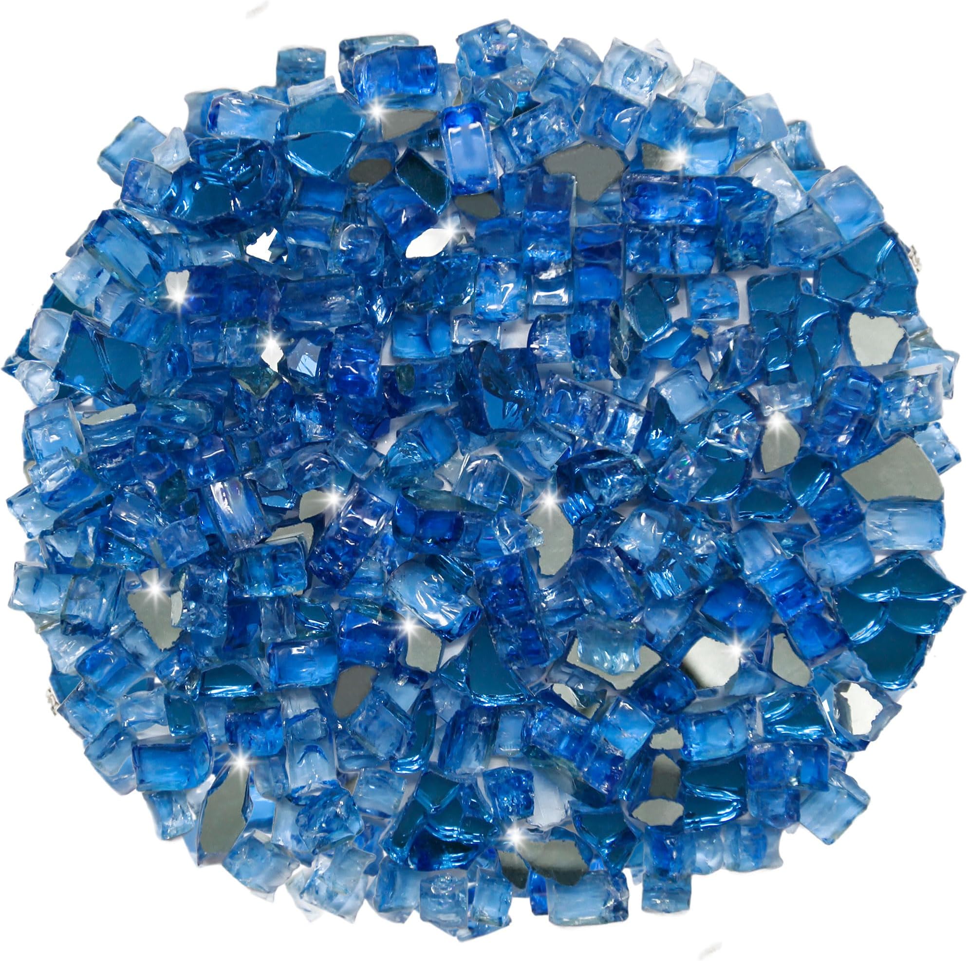 Fire Glass for Propane Fire Pit, 1 lb 1/2 inch Blue Reflective Fire Glass Rocks for Gas Fireplace Firepit Outdoor Fire Table Landscaping
