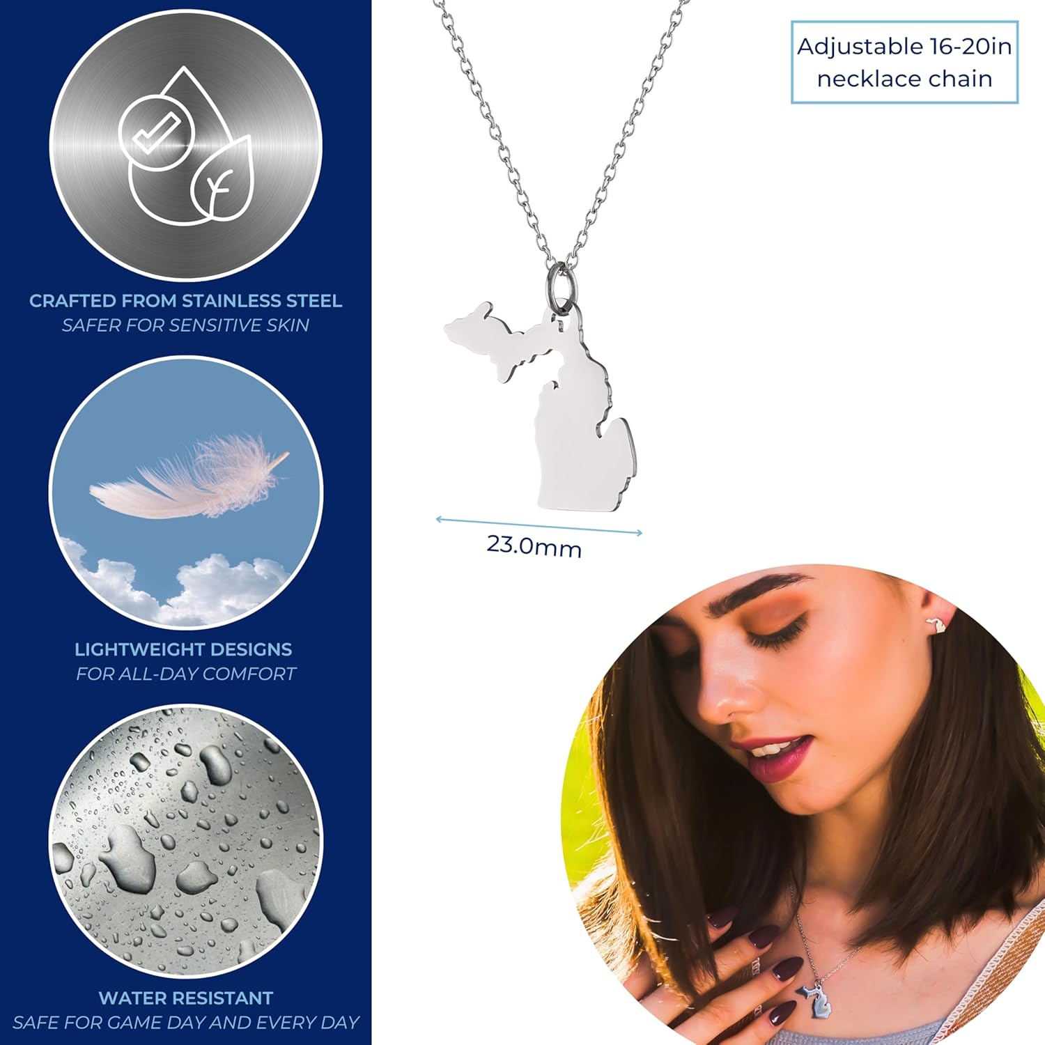 Stone Armory Michigan Jewelry for Women - Stainless Steel Michigan Pendant Necklace - Hypoallergenic and Adjustable 16-20in - Michigan Souvenirs and Gifts - Image 2