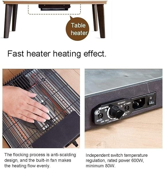 Foot Warmer Kotatsu Table Coffee, Leg Warmer Table, Tatami Heated Table Set, with Hanging Heater, Comforter, Soft Rug, Foldable Wood Table