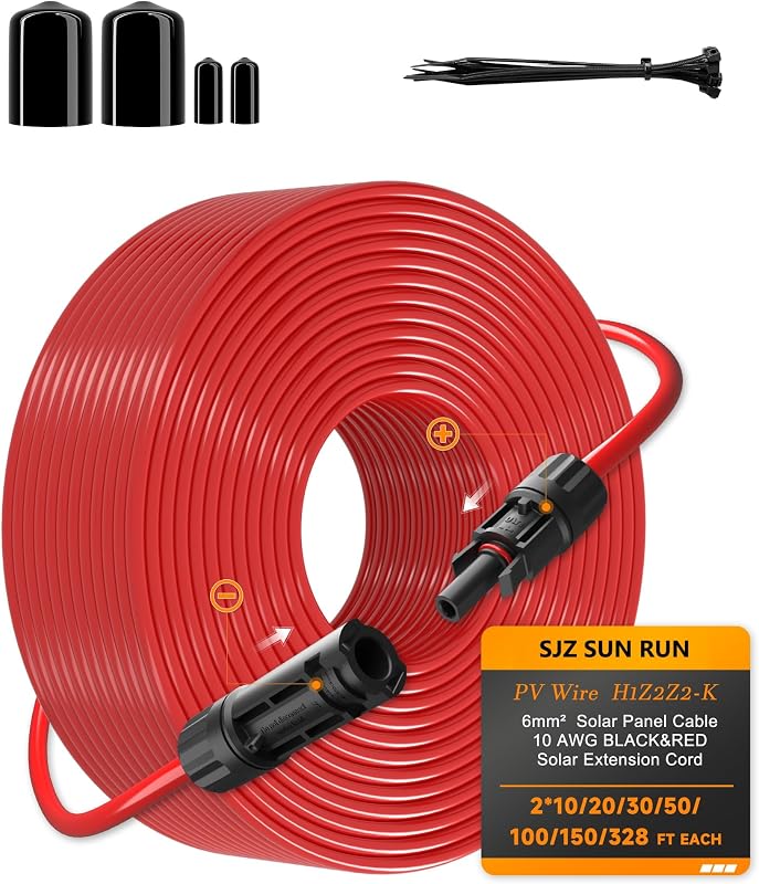 Cabo de Extensão Solar 10 AWG em Cobre Estanhado com Conector MC4, 100 m, SJZ SUN RUN