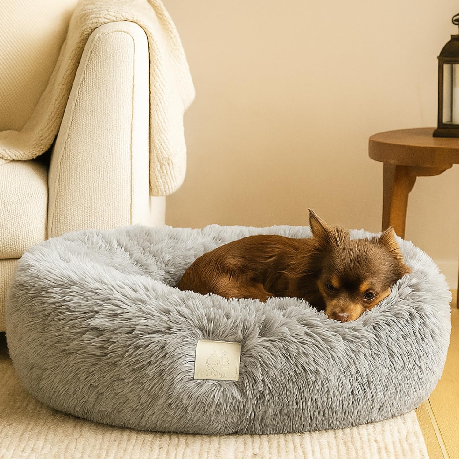 R PETS Large Pet Halo Pet Bed Anti-Anxiety Dog Bed Soft Plush Shaggy Calming Cat Bed Non Slip Base Hypoallergenic Machine Washable Joint Support For Large Cats & Dogs 90cm x 90cm x 20cm