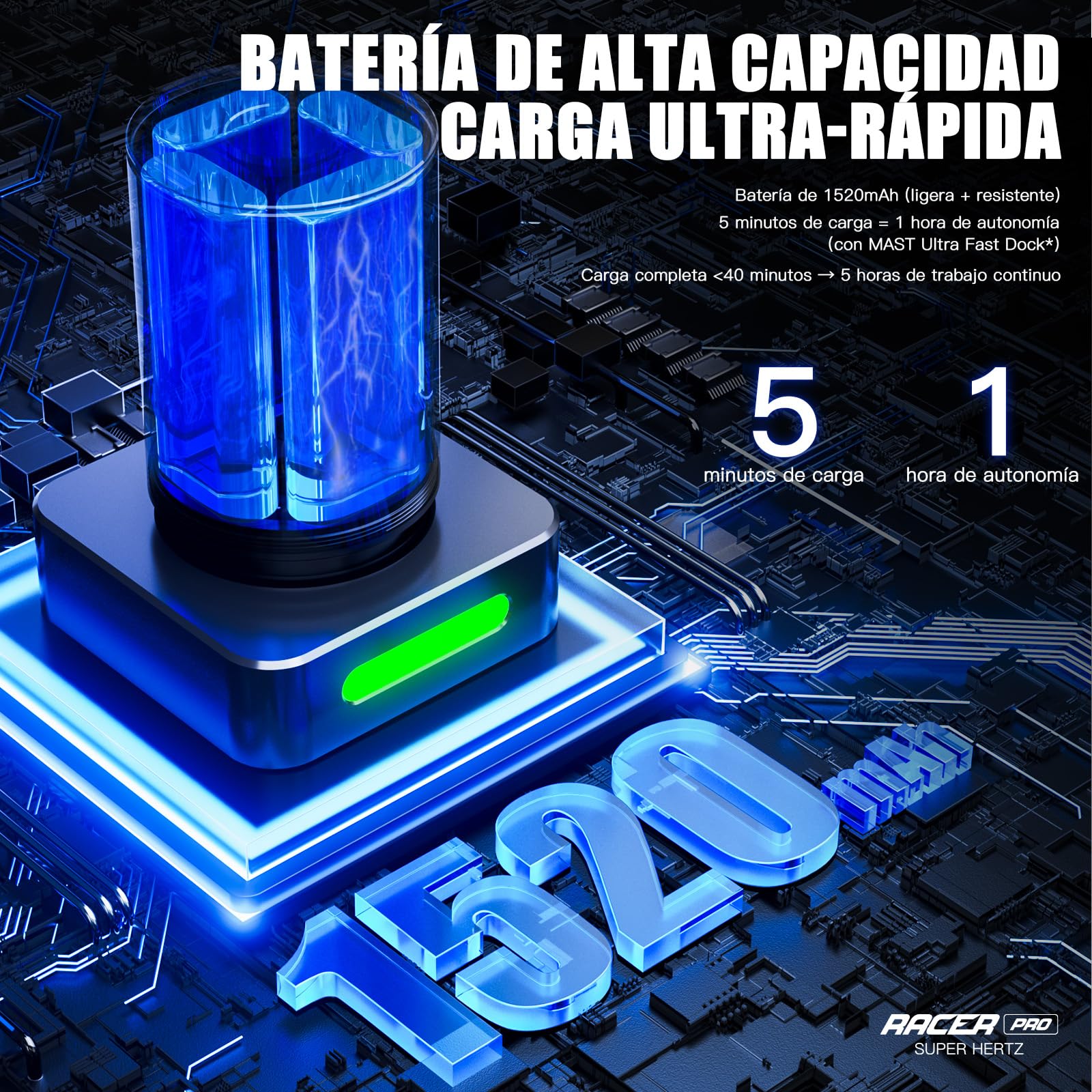 Mast Racer Pro Máquina de Tatuar Rotativa Inalámbrica 3-140Hz Ajustable (Modo Suave/Fuerte) con Batería 1520mAh & Motor Mcore-Pro Profesional Tattoo Machine Pen