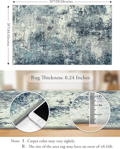 Miniatura 6 de Lahome Alfombra moderna abstracta de 3 x 5 pies, lavable, para entrada interior, antideslizante, parte trasera de goma suave, para baño, cocina,