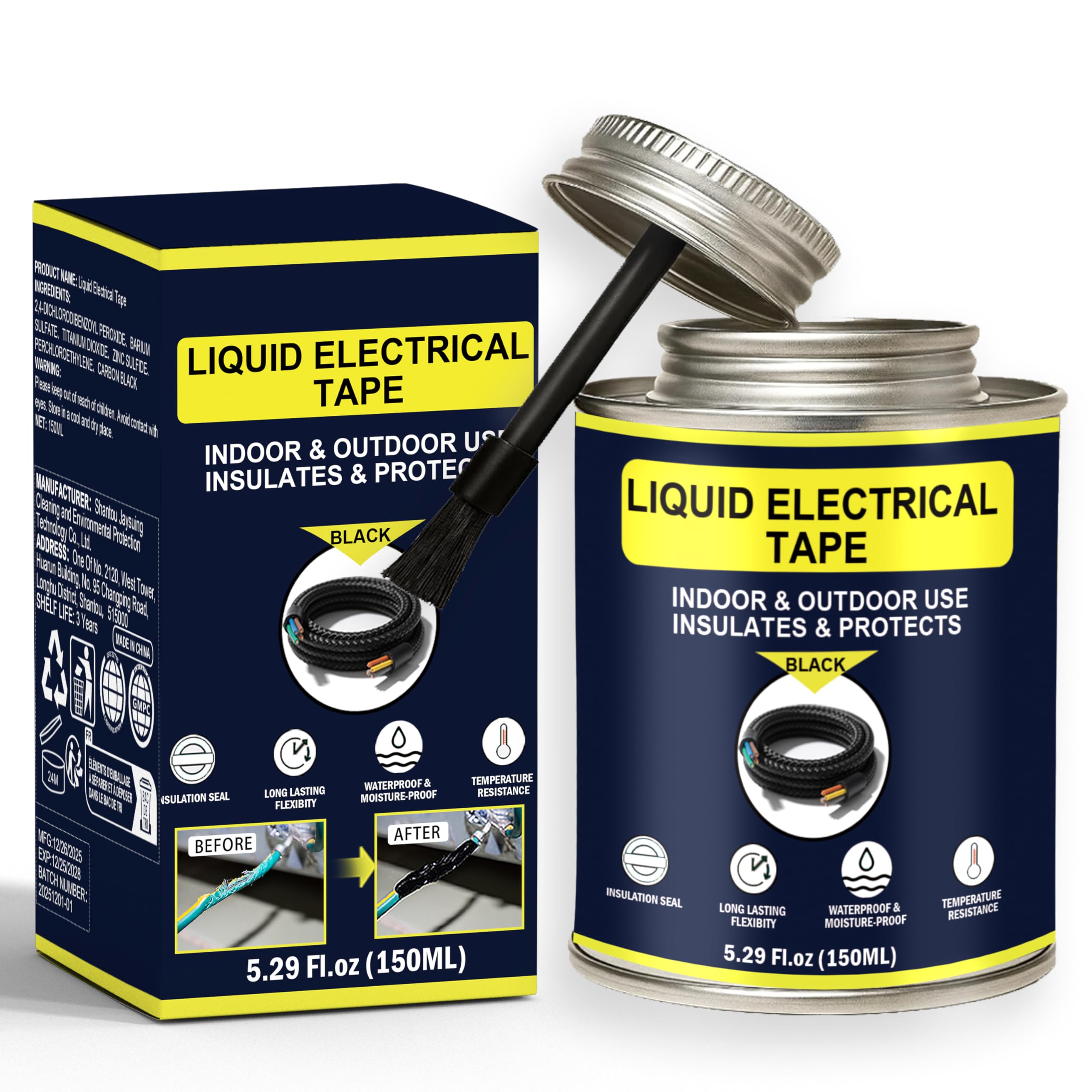 Photo 1 of 5.29OZ Liquid Electrical Tape Quick-Drying Insulating Glue Waterproof & High Temperature Resistant Liquid Wire Insulation Rubber with Brush Cap for Wires, Cables, Outdoor Electrical Equipment (Black)