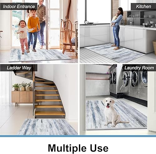 Miniatura 7 de Felpudo de lana sintética, absorbente, para interiores, 36 x 60 pulgadas, color azul