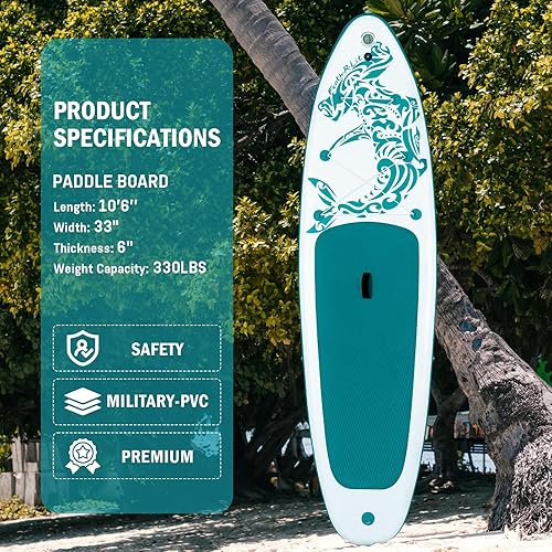 Vista 33 de FEATH-R-LITE Inflatable Paddle Board Stand Up Paddleboards for Adults SUP with Premium Accessories Pump, Adjustable Paddle, Leash, Three Fins, Azul
