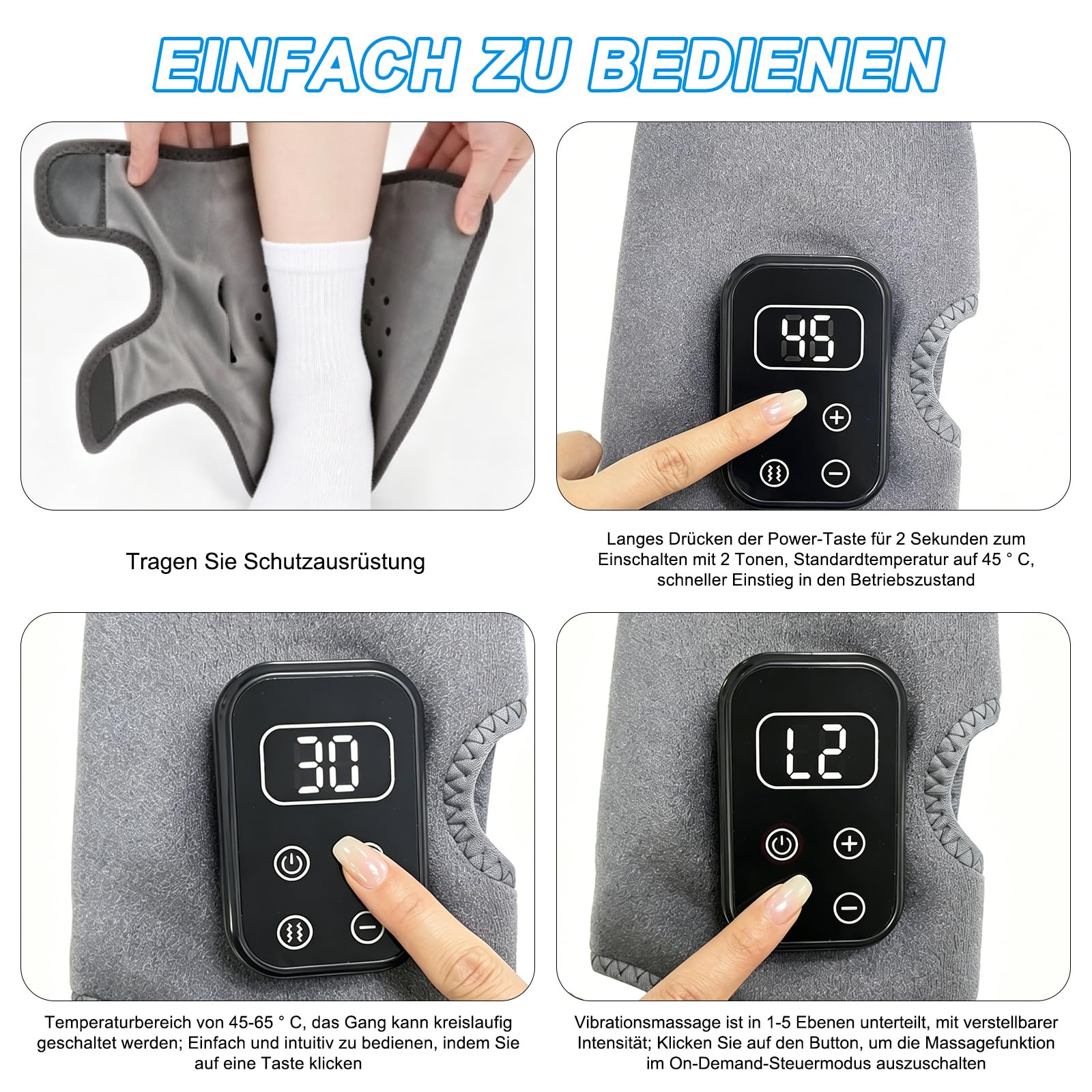 Fussmassagegerät,kabelloses elektrisches Fußmassagegerät für Schmerzlinderung & Durchblutung,3-in-1 Triple Therapy Foot Massager mit 2000mAh Akku,6 Heizstufen bis 65°C,Gesundheit Geschenk,2 Stück grau