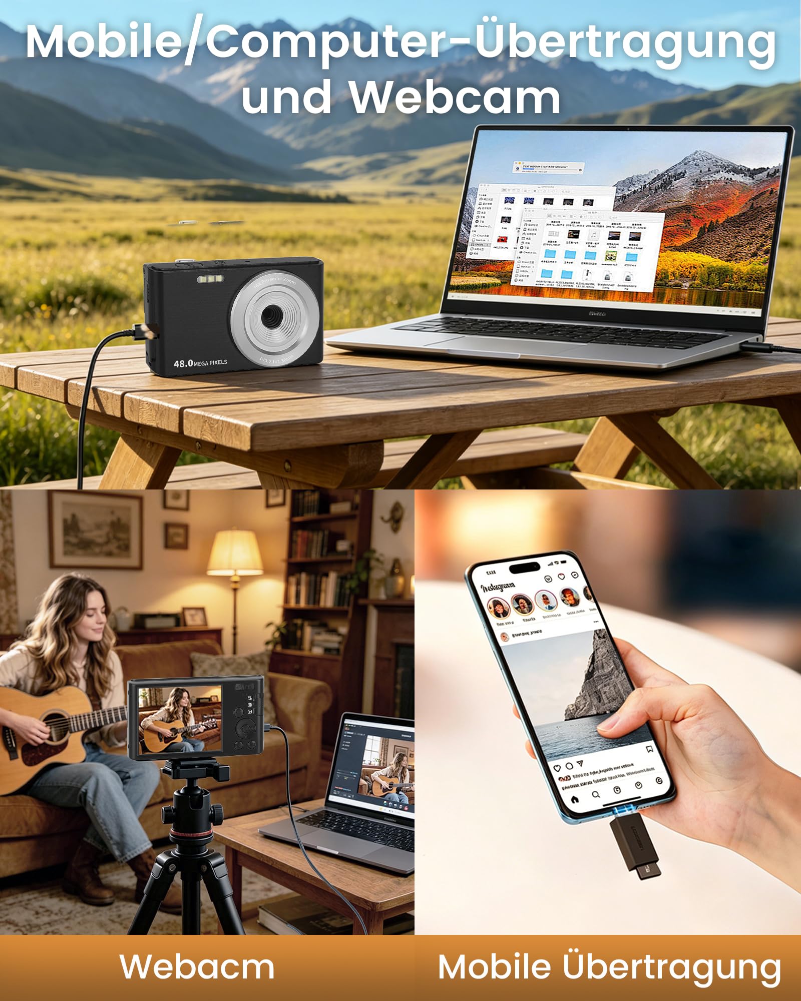 Cámara digital 4K 48MP Vlogging Camera para Niños Adolescentes Cámara FHD Compacta Cámara fotográfica con pantalla de 2,8" 16X Zoom, Regalos para Principiantes Estudiantes Niños Niñas