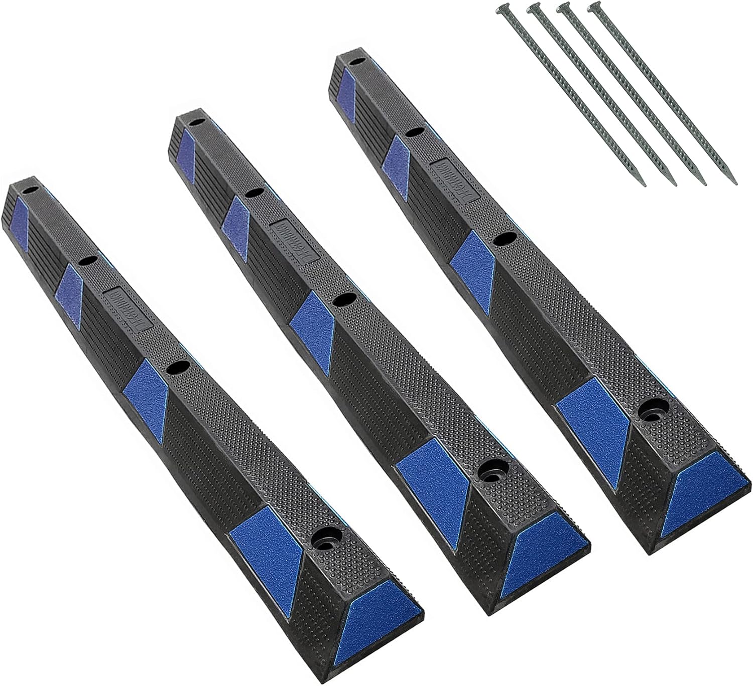 Electriduct 72" Heavy Duty Rubber Handicap Parking Block Curb Wheel Stop 3.75" Height 6 Feet Includes Asphalt Mounting Hardware Anchor Kit - Black/Blue Stripe