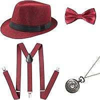 Vista 15 de BABEYOND 1920s - Conjunto de accesorios de gángster de Gatsby para hombre, sombrero de Panamá y pajarita