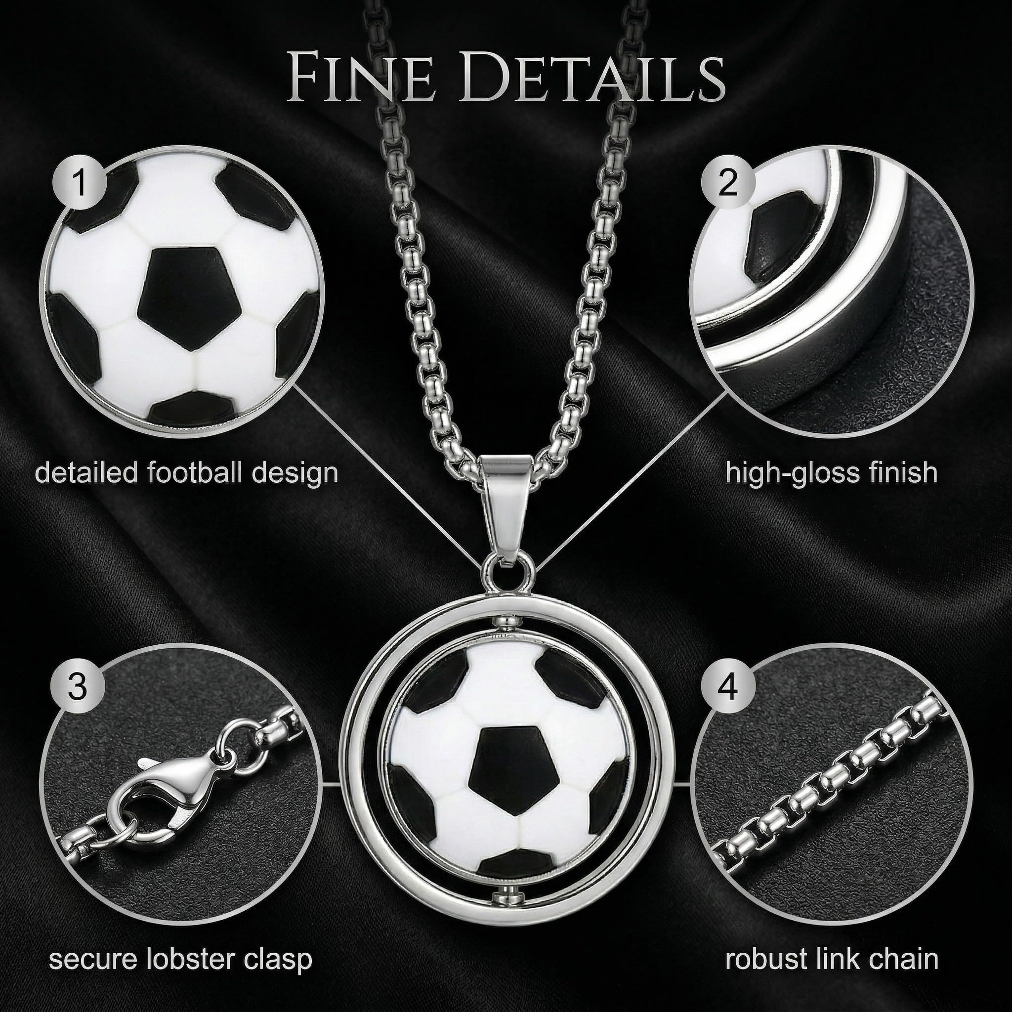 Collier Football pour Homme Garçon - Pendentif Ballon de Foot en Acier Inoxydable - Cadeau Supporter de Foot