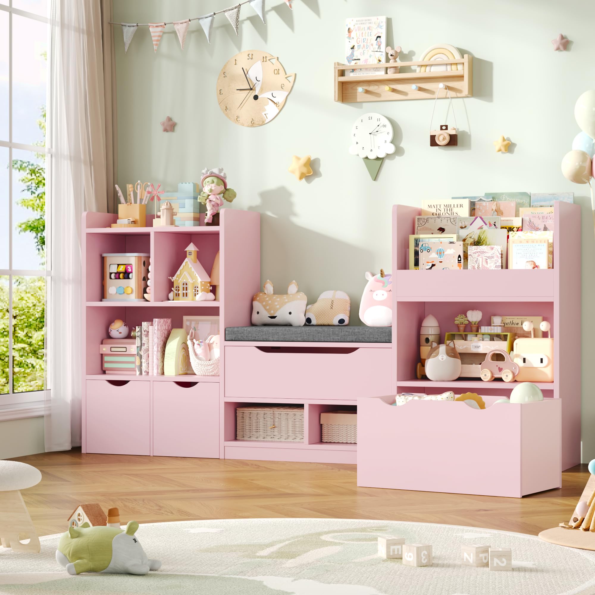 HOMCOM Bibliothèque de Rangement Enfant Petite Maison Étagères et Tiroirs 80L x 34I x 130H cm Rose HOMCOM Bibliothèque de Rangement Enfant Petite Maison Étagères et Tiroirs 80L x 34I x 130H cm Rose