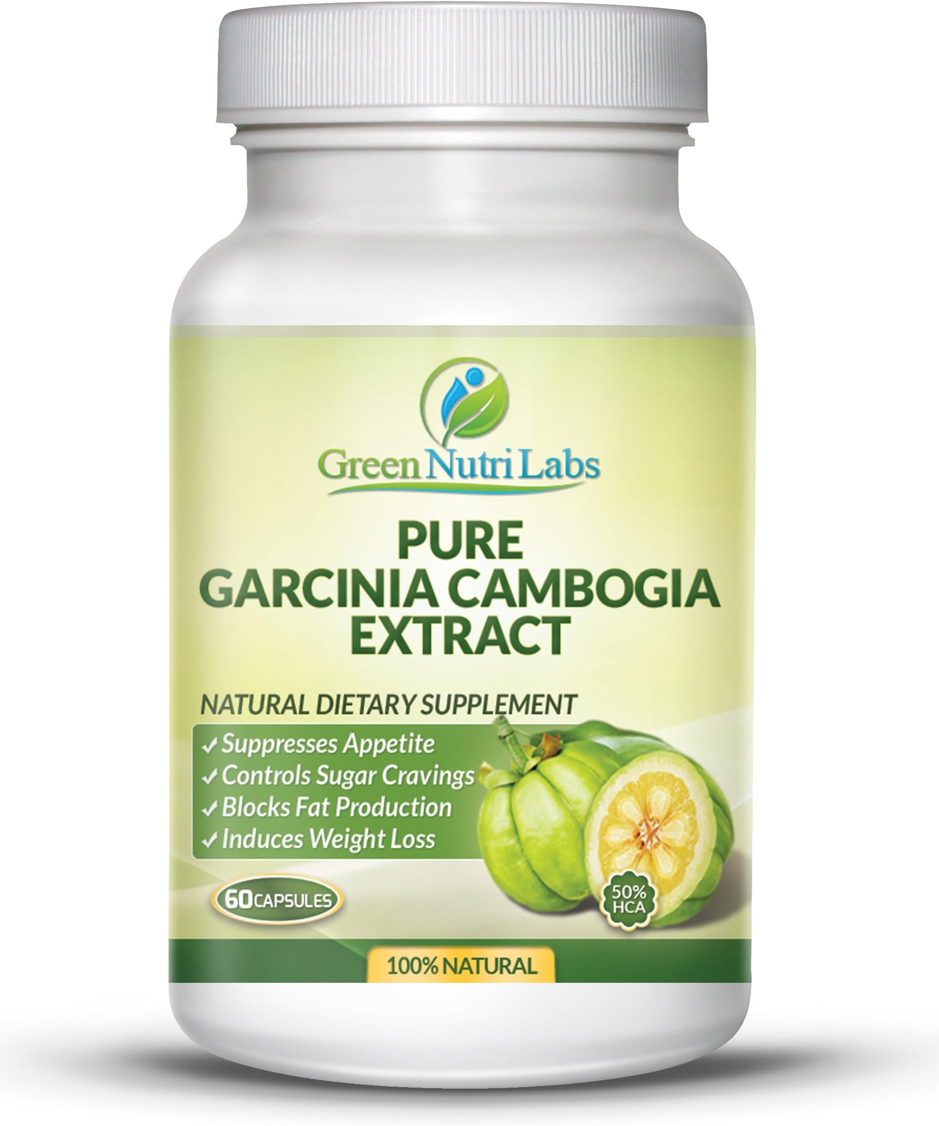 Pure Garcinia Cambogia Extract with HCA (50%) - 1,200 mg Per 2 Capsules- Clinically Proven Results - Thirty (30) Days Supply - Appetite Suppressant and Fat Burner, 100 % Natural Extract for Weight Loss