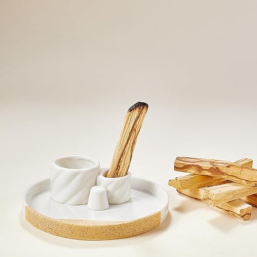 Miniatura 5 de Soporte de cerámica Palo Santo soporte de incienso para palos de Palo Santo quemador de madera aromática y receptor de cenizas simple resistente y