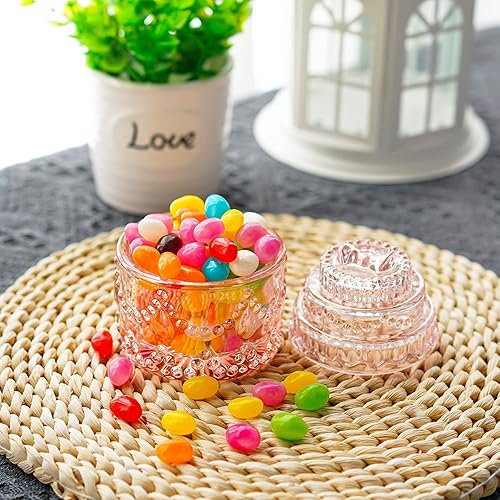 Miniatura 5 de Platos de cristal decorativos para dulces, tarro de caramelo de cristal en forma de pastel rosa con tapas, cuenco para dulces con tapa, contenedor