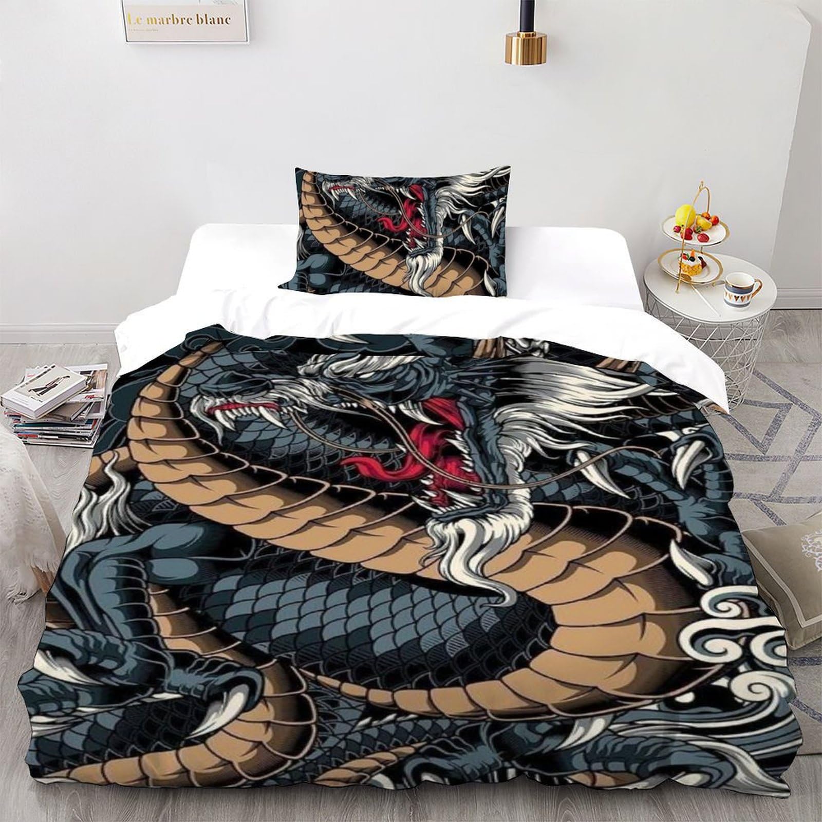 Housse de Couette Dragon Idée Cadeau Anniversaire Garçon Parure de Lit Simple 135x200cm