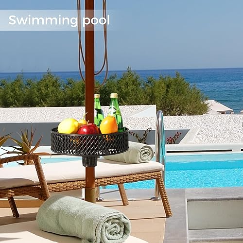 Miniatura 7 de JEAREY Bandeja de mesa para sombrilla de patio de 13 pulgadas para sombrilla de playa, bandeja de mesa redonda portátil con agujero para sombrilla