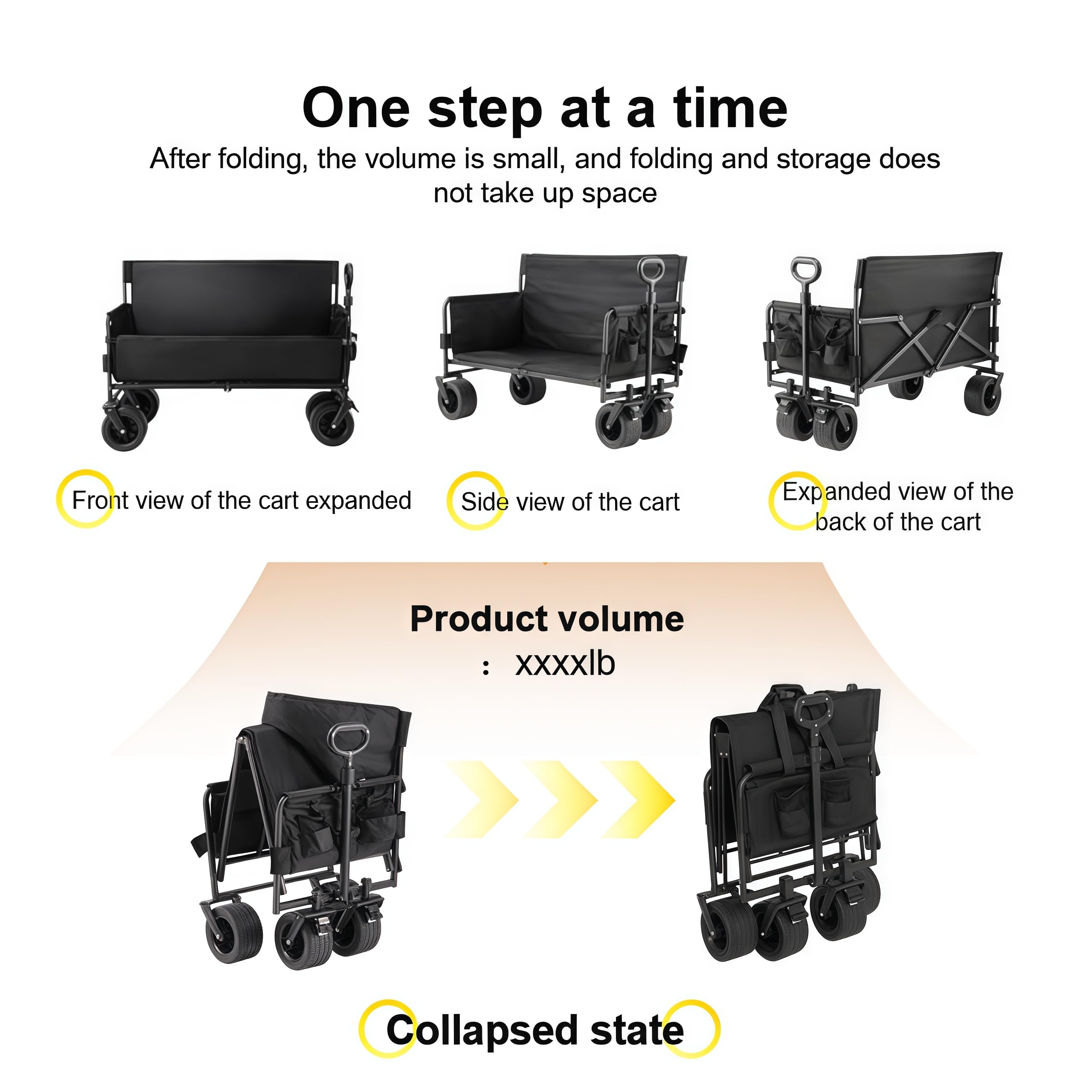 Bollerwagen Strand Handwagen, Faltbar Gartenwagen, es kann auch zum Einkaufen die Sich an alle Gelände anpassen können, Camping, Angeln usw, Ausgestattet mit Tankrädern (LY008-BLACK-J)