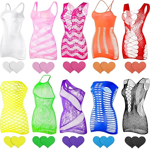 Haysandy Women's Fishnet Lingerie Fishnet Bodysuit Lingerie Sleepwear Bodysuit Lace Smock for Women Couple Dating Nightwear - Multicolored