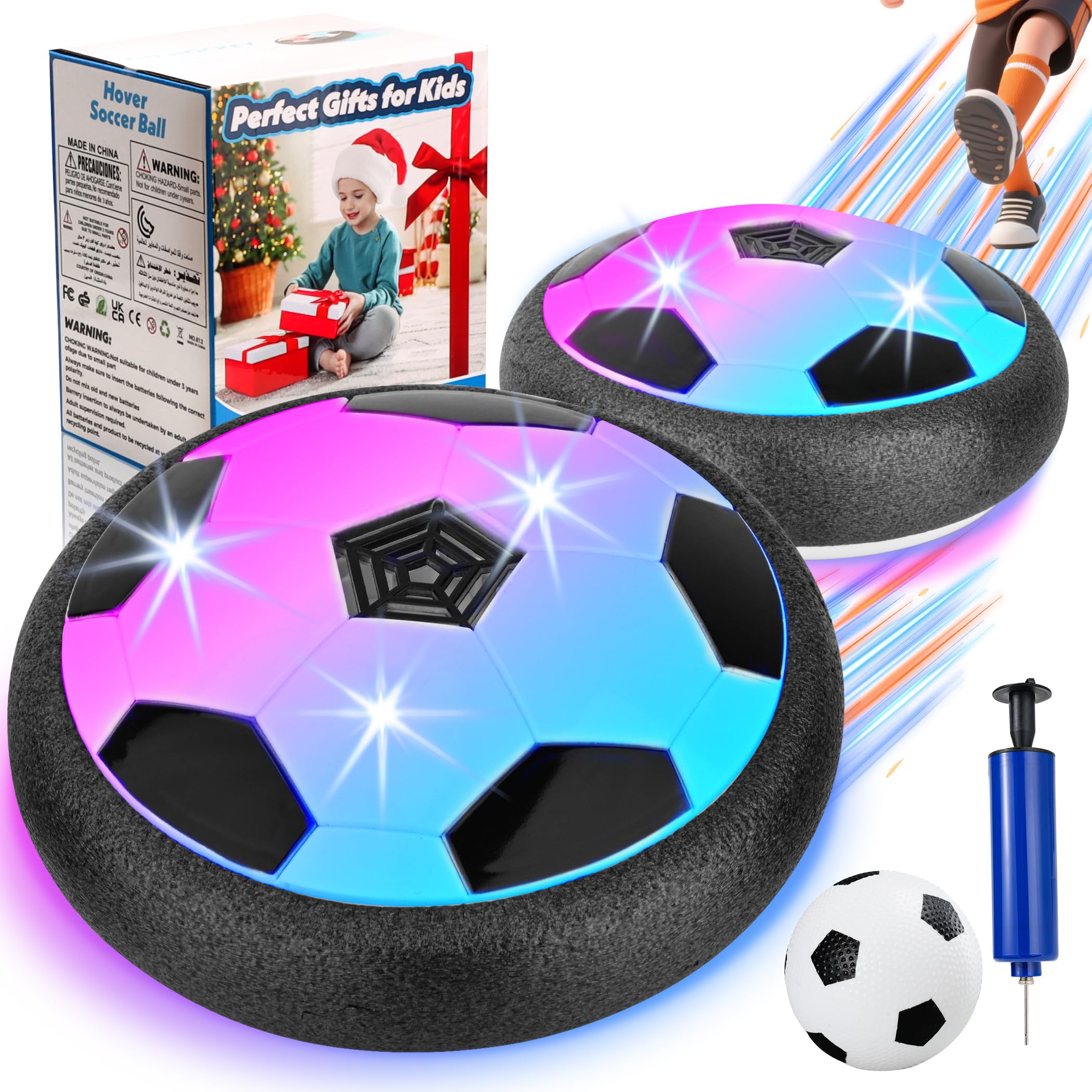 Nazano Air Power Fußball 2 Pcs mit LED-Beleuchtung - Schwebender Fussball für Indoor & Outdoor - Ideales Park Air Power Fußball als Geschenk für 6-12 JahreGeburtstag-Hover Ball