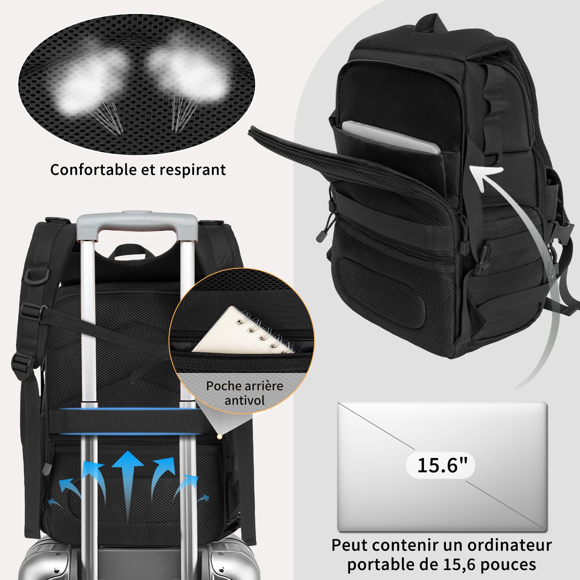 OUUTMEE Sac à Dos pour Appareil Photo avec Compartiment pour Ordinateur Portable, Sac Étanche pour Appareil Photo pour DSLR/SLR Compatible avec Canon, Nikon, Insert Rembourré Amovible