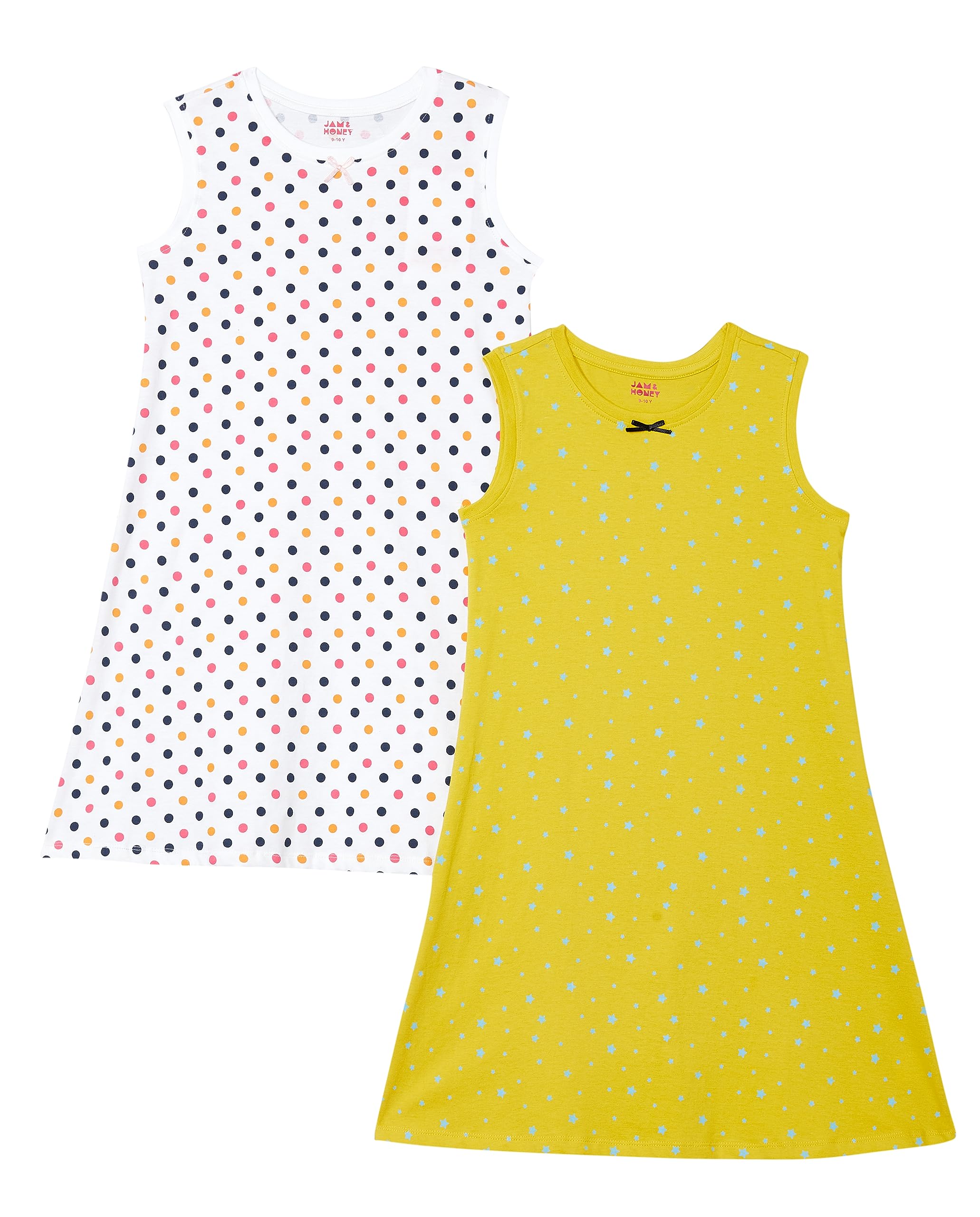 Amazon Brand - Jam & Honey Above The Regular Dress | 100% Cotton Printed | Sleeveless & Full Sleeves Knee Length Dresses for Girls