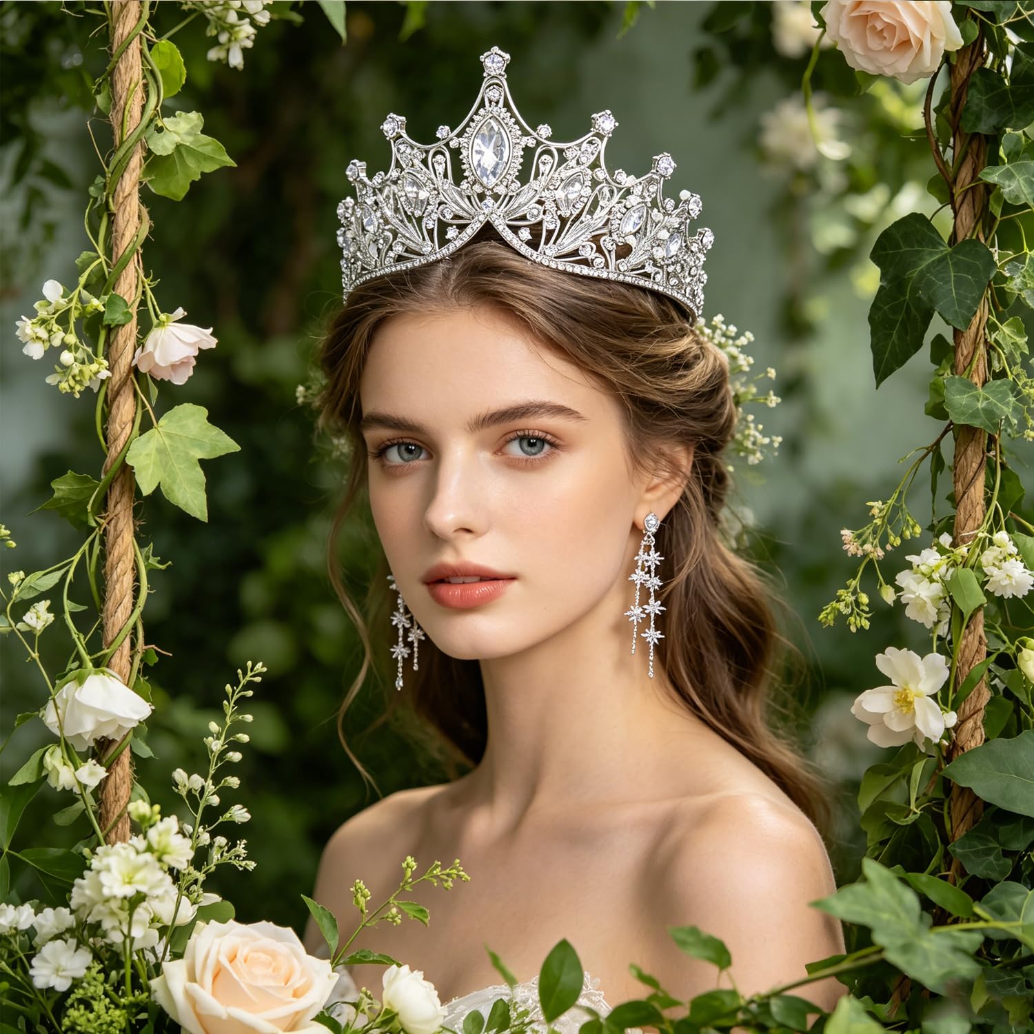 TITIVATE Tiara - Tiara da sposa in cristallo con strass, diadema da principessa, cristallo, strass, lega,