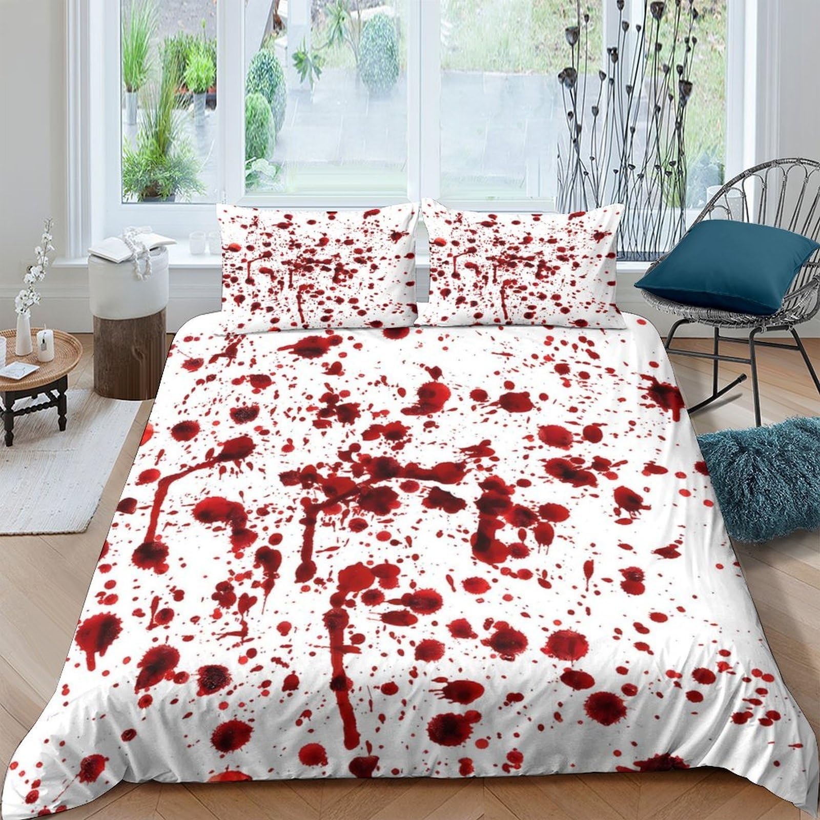 Ctjqhvkz Style-1 3D Printed Blood Splatter Fitted Sheet Microfiber Soft Red Stain Horror Mattress Cover Bedroom Dorm Protection Decor Single（135X200cm）