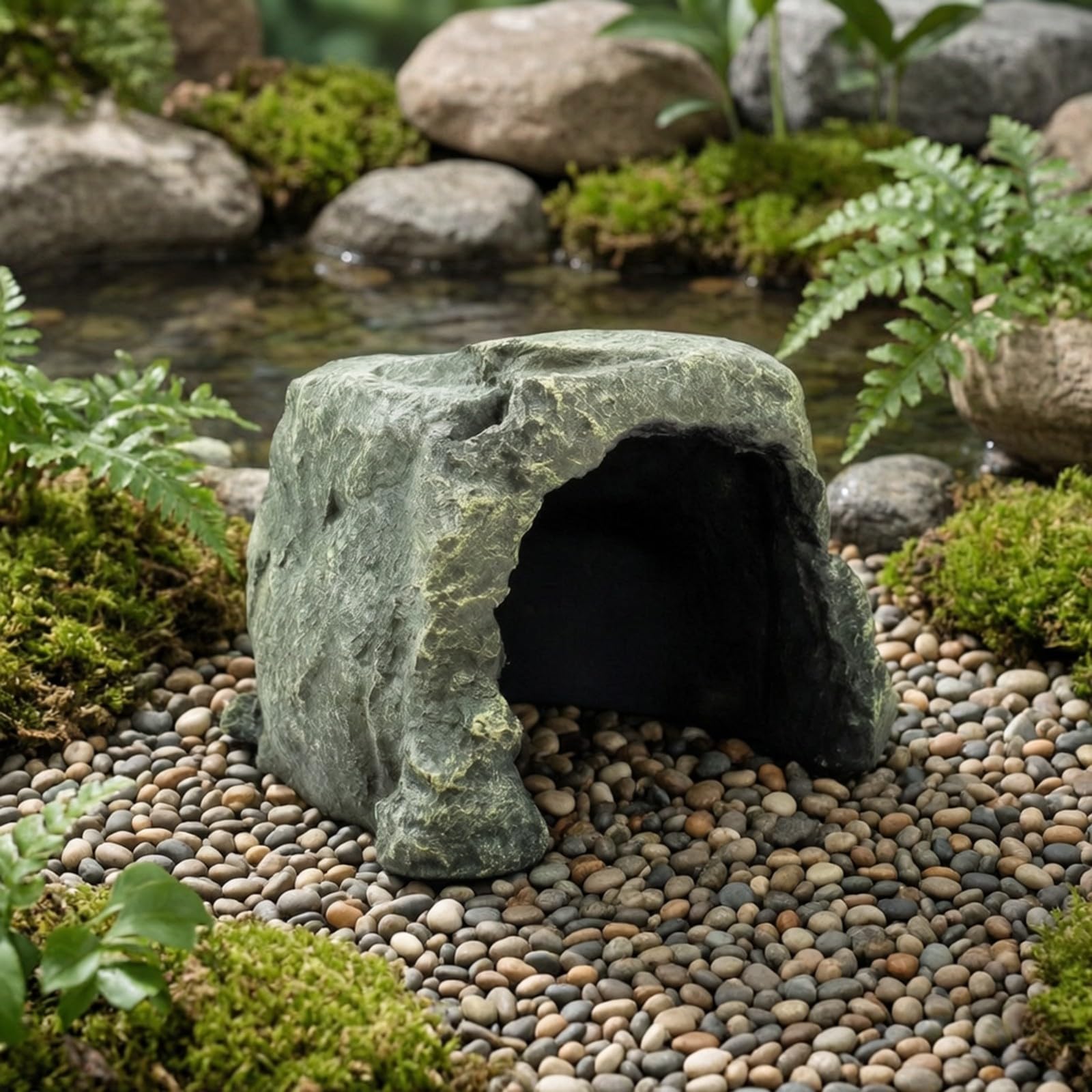 Qianly Grotta Decorativa con Base Stabile Basso Profilo Grotta di Roccia Simulata Facile da Posizionare per Terrario