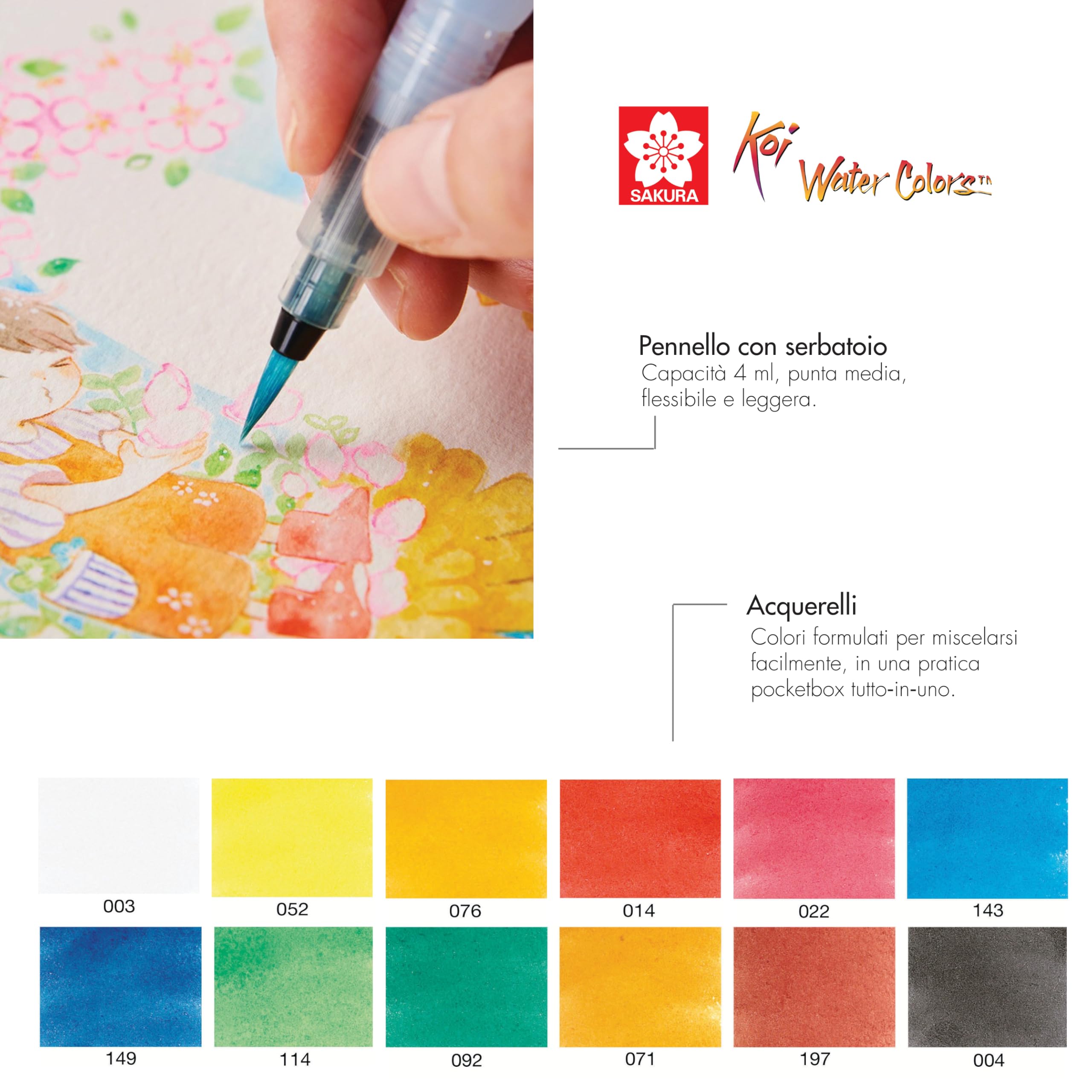 SAKURA Koi Acquerello Tascabile con 12 Colori | Set di Acquerelli Plein-Air con Pennello ad Acqua, Tavolozza e Spugna