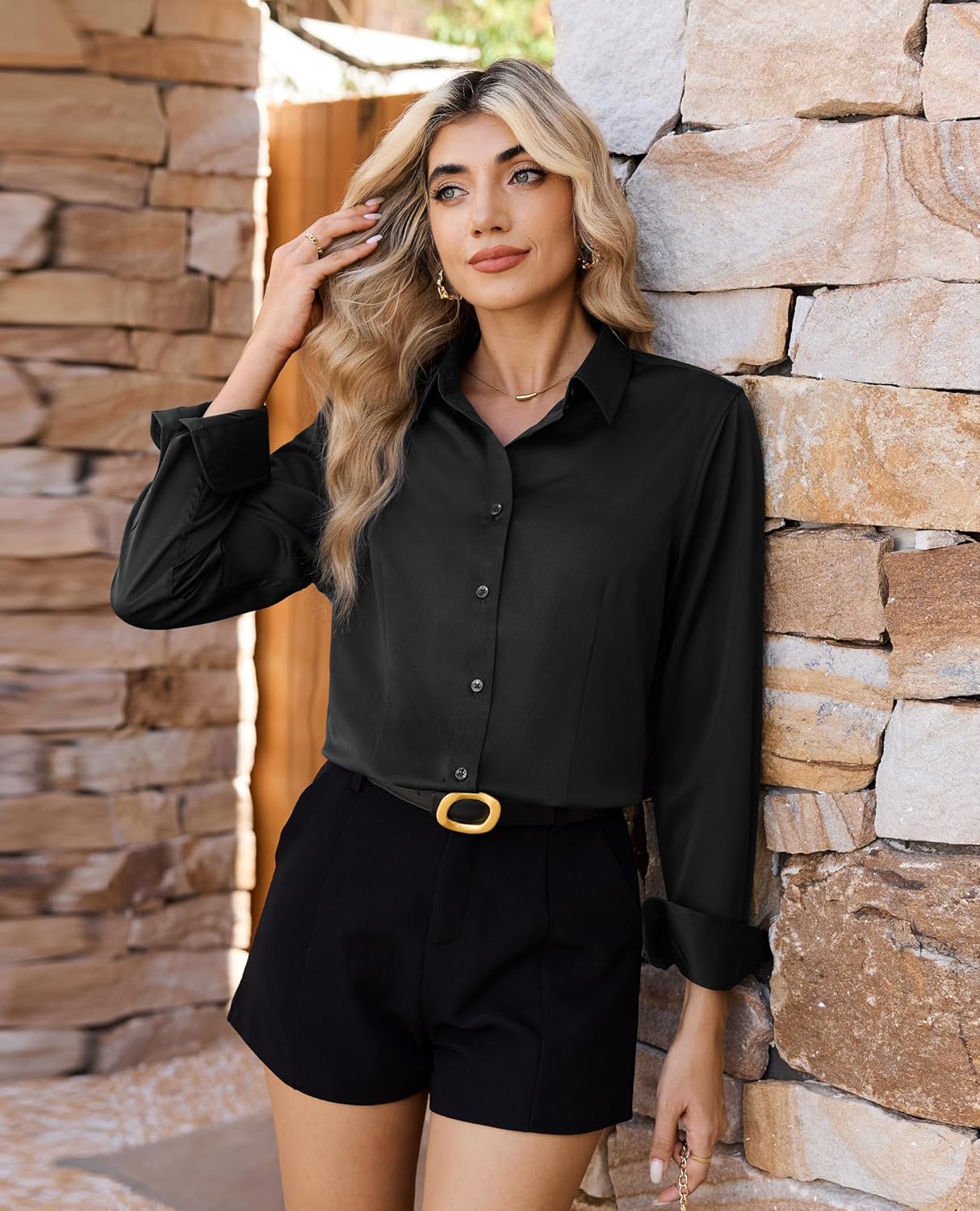 siliteelon Women Button Down Shirts Dress Shirts Long Sleeve Classic-Fit Cotton - Image 4