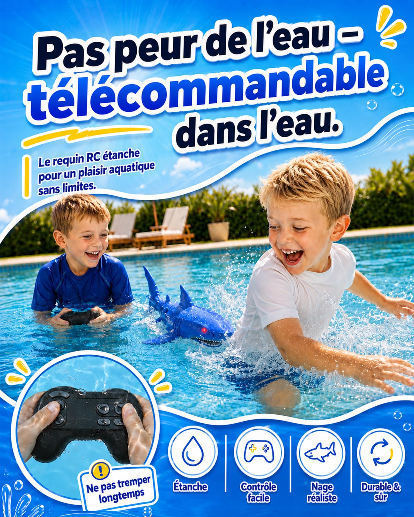 KOKODI Requin Robot télécommandé Lumineux pour Enfants dès 3 Ans – Jouet Aquatique étanche pour Piscine et Bain d'été, télécommande imperméable, Cadeau d'anniversaire Mixte garçon Fille
