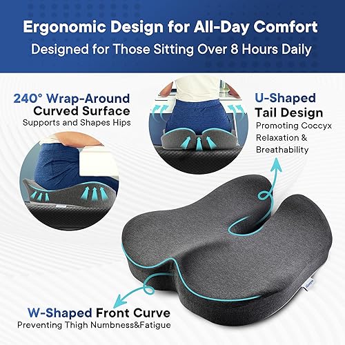 Miniatura 2 de Cojín de asiento para silla de oficina, mejora la postura, ciática, coxis y alivio del dolor de espalda, cojín de asiento de automóvil, buen apoyo,