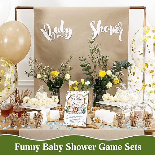 Miniatura 7 de Roowest Juego de 51 piezas de chupete de caza para baby shower, incluye letrero de caza de madera y 50 mini chupetes de plástico acrílico para baby