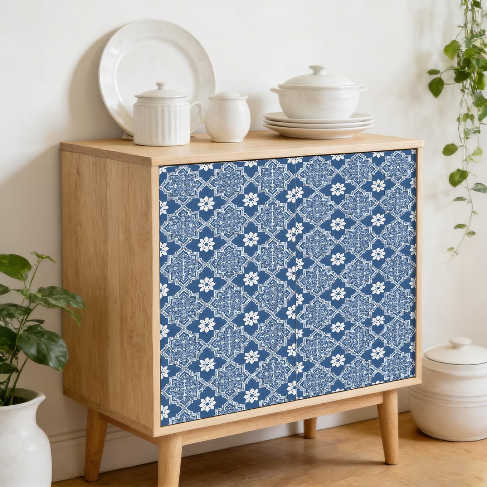 LMYSXAOZ Stick on Tiles 10x10cm Blue Mandala Peel and Wall Stickers Waterproof Oil Proof PVC Decorative for Bathroom Washroom Bedroom,Floor