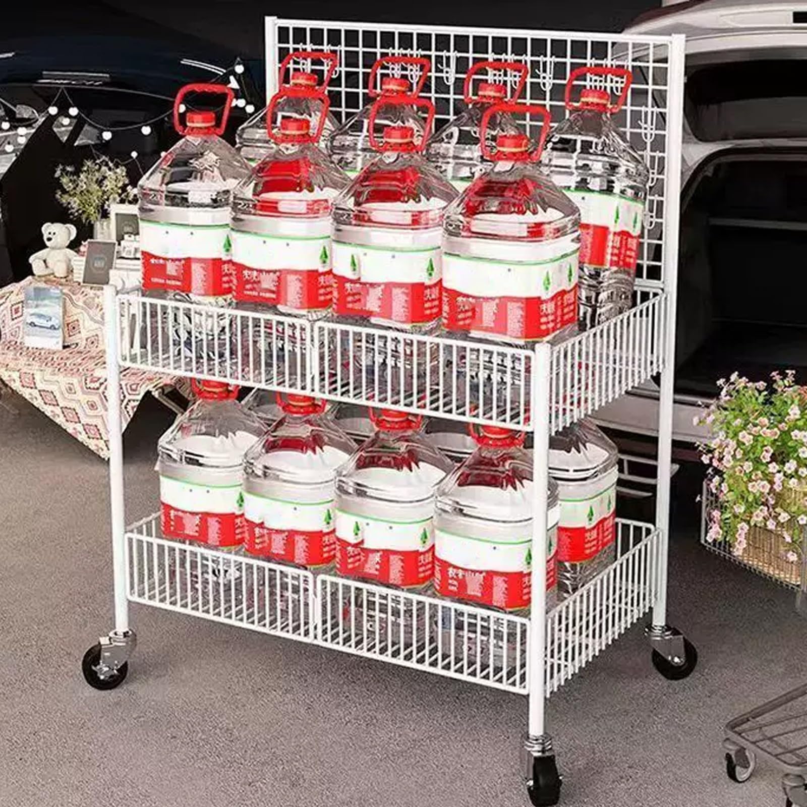 Carrito de Venta Ambulante Marco de Acero Al Carbono 50kg Carga 10 Ganchos Plegable Rápido para Mercadillos Al Aire Libre Ferias de Artesanía(Black,100x55x130cm)