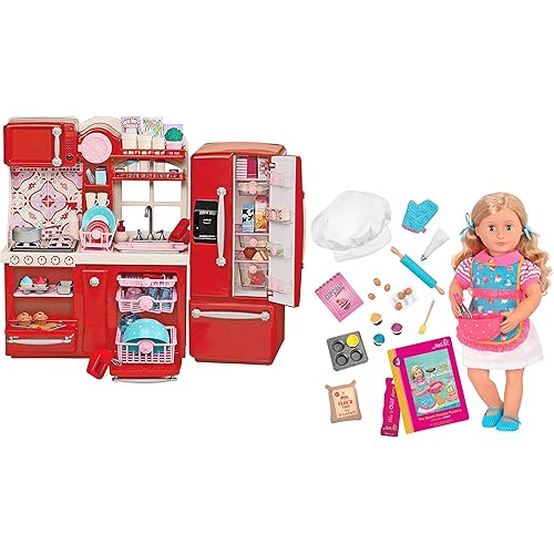 Our Generation by Battat- Jenny 18" Baking Posable Doll & Gourmet Kitchen Accessory Bundle Set- for Age 3 Years & Up