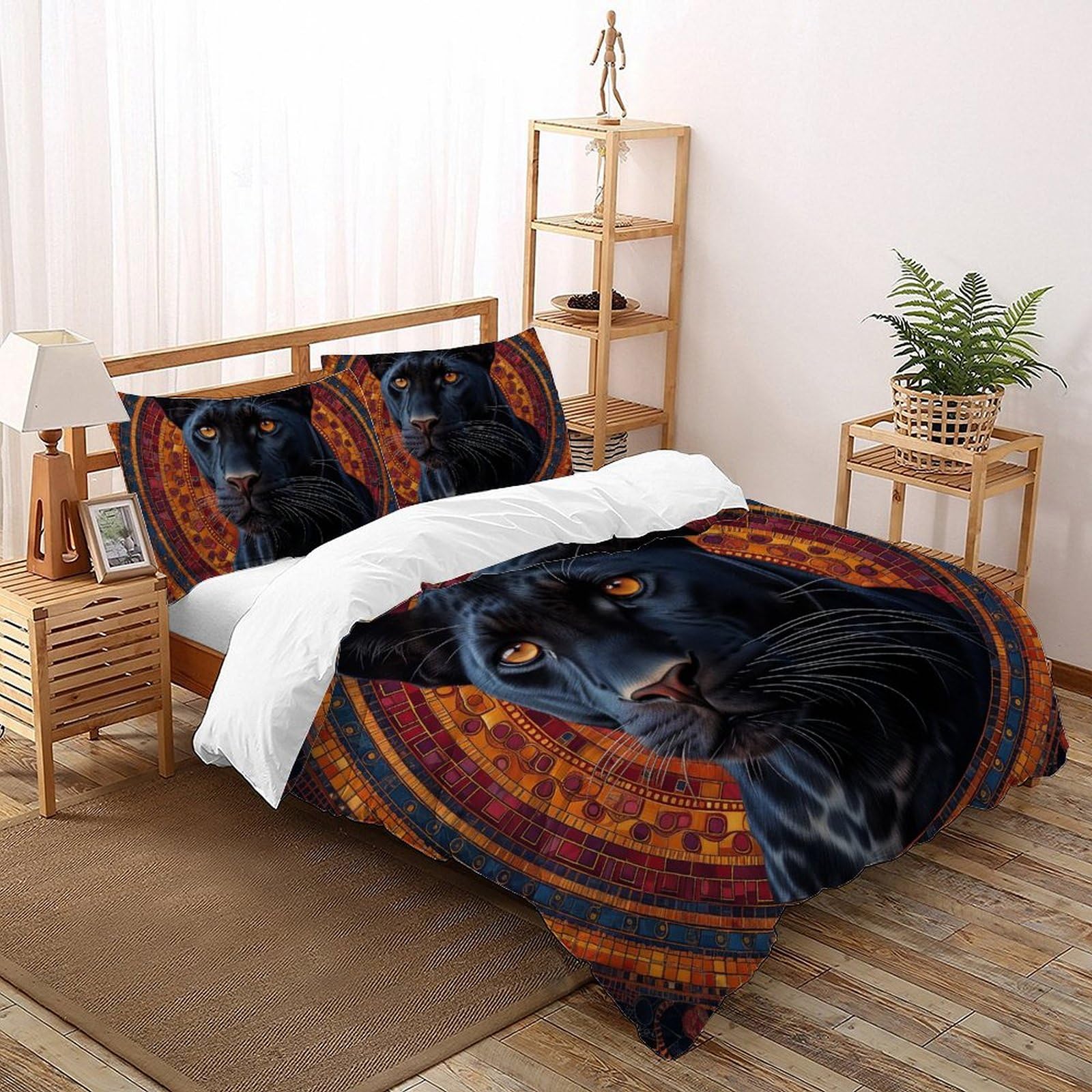 Housse de couette noir guépard 3D 260x220cm en microfibre avec ses deux taies d'oreiller