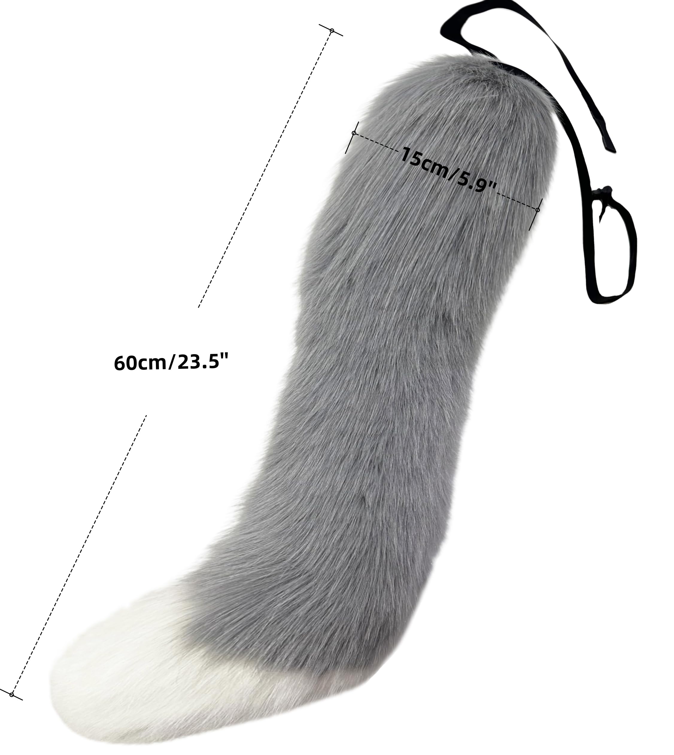 Lina & Lily Adults Faux Fur Fox Wolf Animal Tail Costume Fancy Dress Accessories for Cosplay Halloween Christmas Party (Grey & White Tip) - Image 3