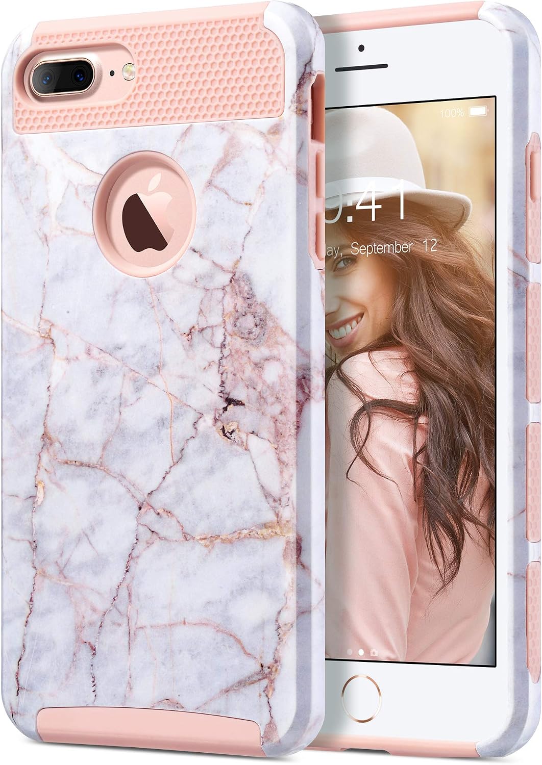 ULAK iPhone 7 Plus Case, Slim Dual Layer Protection Scratch Resistant Hard Back Cover Shock Absorbent TPU Bumper Case for Apple iPhone 7 Plus 5.5 inch, Marble