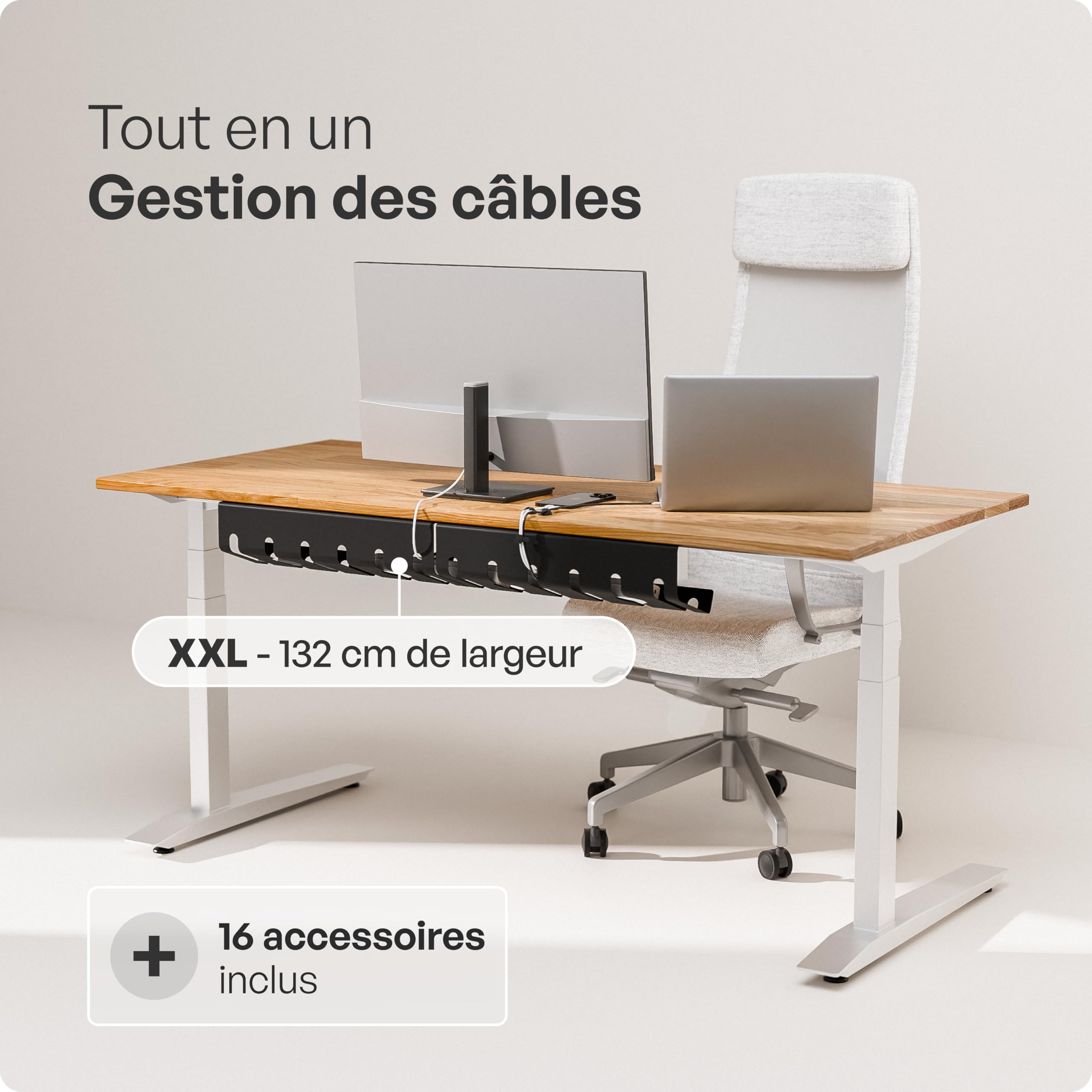 PAMO Conduit de câble de Bureau pour Un Montage sous la Table I Jeu de 2 - avec 6 x Serre-câbles I pour Support/Table de pour télétravail avec Support de câble (Jeu de 2, Noir)
